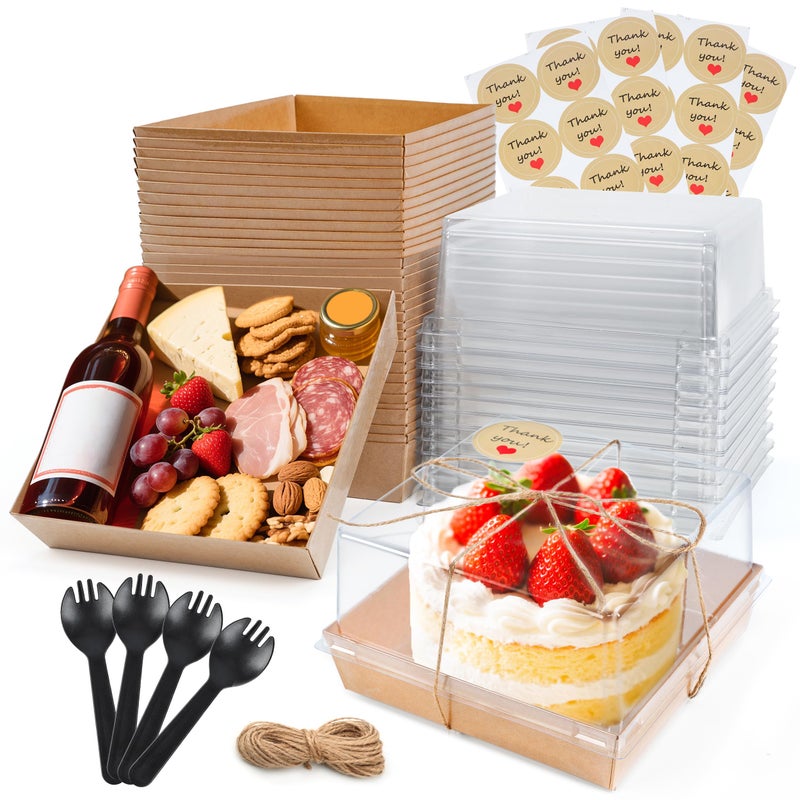 NPLUX 20 Pack Small Cake Boxes Charcuterie Boxes Mini Cake Containers With Lids For 4-6-inch Cake Pudding Sandwich Pie Bakery Dessert(Brown 7x7x4 inch) - Image 1
